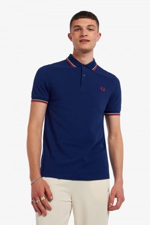 Navy Fred Perry M3600 Men's Polo Shirts | SG1630BEXC